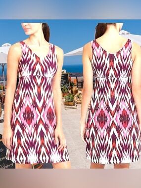 Athleta Santorini V-Neck Dress, v-neck A-line silhouette ikat pattern size XS